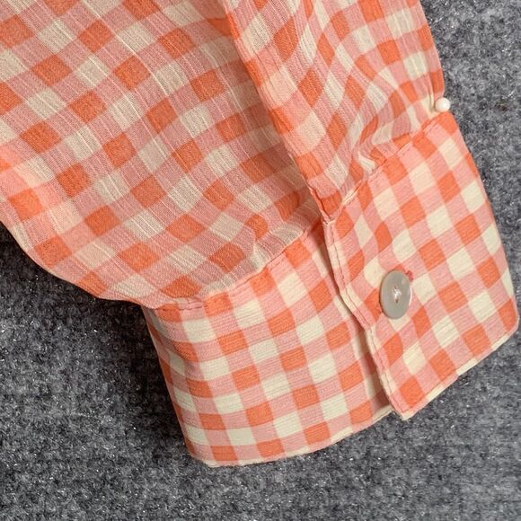 Living Doll Light Weight Semi Sheer Gingham Shirt Roll Tab Sleeve Shell Buttons - Picture 9 of 10